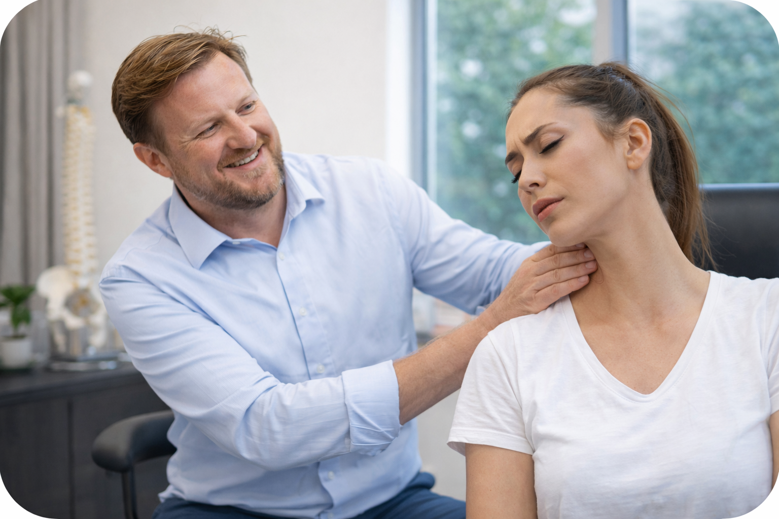 Chiropractor assisting a patient